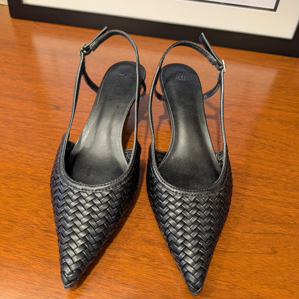 H&M Black Woven Slingback Heels